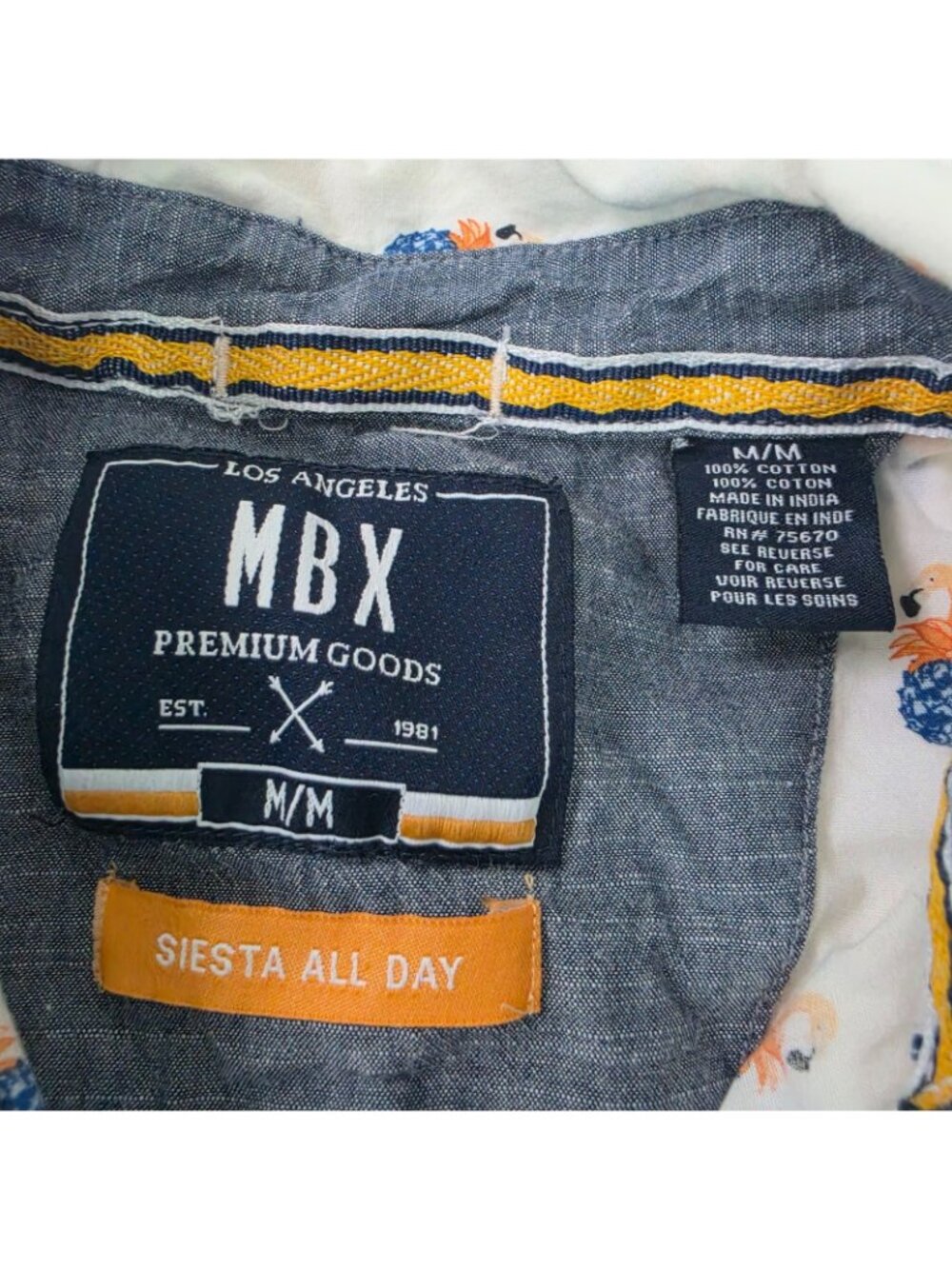 MBX Siesta All Day Flamingo Pineapple Shirt Mens M White Tropical Button Front - Picture 6 of 10